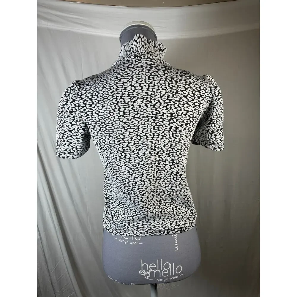 💰Zara M High Neck Leopard Animal print blouse shirt mob wife stretch puff sleeve